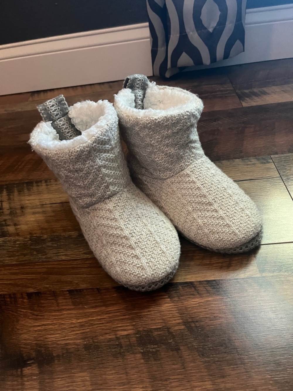 Muk Luks Gray Knit Sherpa Boot Slippers